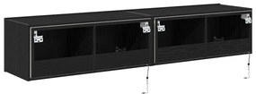 TV Faliszekrény LED Fényekkel 2 db Fekete Tölgy 80x35x31 cm