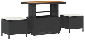 9 darabos kertibútor szett párnákkal fekete poly rattan akácia, 3 darabos kertivacsora szett párnákkal fekete poly rattan akácia