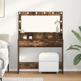 Sminkasztal LED fénnyel Füstölt tölgy 100x41x135 cm
