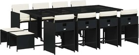 vidaXL 13 részes fekete polyrattan kerti ülőgarnitúra párnákkal