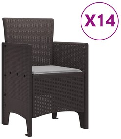 15 Részes Kert Étkező Szett Párnákkal Barna Poli Rattan