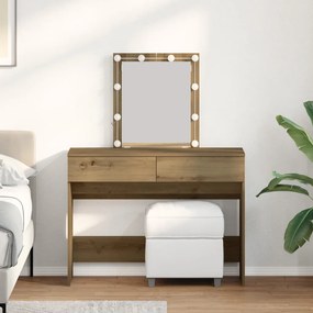 Fésülködőasztal tükörrel és LED-ekkel, Artisan tölgy, rétegelt fa