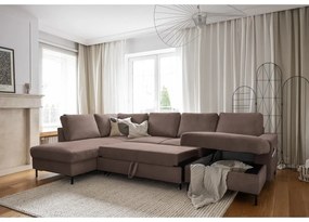 Barna kordbársony kinyitható sarokkanapé (bal oldali) Lofty Lilly – Miuform