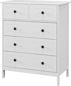 HOMCOM Fehér 5-Fiókos Magas Komód Fogantyúkkal - Modern Stílusú Bútor 74x40x91 cm | Aosom