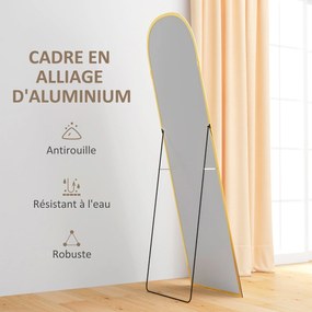 HOMCOM Álló Tükör, Téglalap alakú Falitükör, Kerekített, Alumínium Kerettel, 50 x 161,5 cm, Arany | Aosom