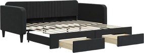 vidaXL fekete kihúzható bársony heverő fiókkal 100 x 200 cm