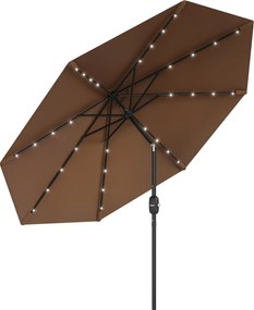 Outsunny Teraszi Napernyő Ø265 cm 32 Solar LED Fénnyel Acél Lábbal és Kézi Dőléssel Teraszra / Kertbe, Barna | Aosom