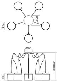Redo 01-1827 - Csillár zsinóron DODO 5xE27/15W/230V pók fehér