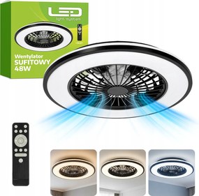 LED-es mennyezeti lámpa ventilátorral távirányítóval 48W+15W 3CCT fekete