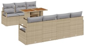 8 darabos Kert Kanapészett Párnákkal Bézs Poly Rattan Akácia, 2 személyes Kert Kanapé Párnákkal Bézs Poly Rattan