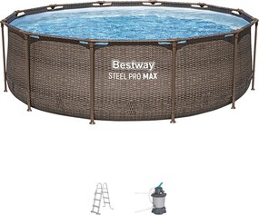 Bestway MYKONOS LUX homokszűrős vízforgatóval rattan hatású fémvázas medence szett 366 x 100 cm