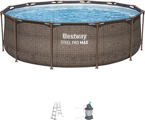 Bestway MYKONOS LUX rattan hatású fémvázas medence szett homokszűrővel 366 x 100 cm