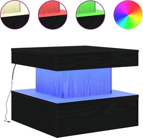vidaXL fekete tölgyszínű dohányzóasztal LED-lámpákkal 50 x 50 x 40 cm
