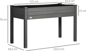 Outsunny Magasított Kertészládá dim. 123L x 57W x 76H cm Öntözőbetétekkel + Drainage Filc Szilárd Fenyőfából | Aosom