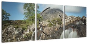 Vízesések és hegyek képe (órával) (90x30 cm)