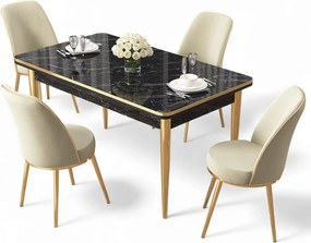 Rewa étkezőgarnitúra, fekete márvány-arany, 110 cm – TR240CHR3049