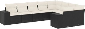 vidaXL 9 részes fekete polyrattan kerti ülőgarnitúra párnákkal
