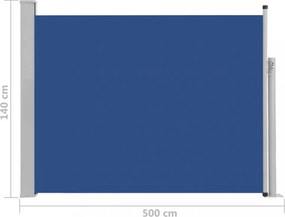 kék kihúzható oldalsó teraszi napellenző 140 x 500 cm