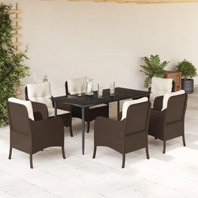 7 részes barna polyrattan kerti étkezőgarnitúra párnával