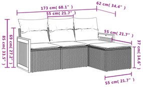 4 részes fekete polyrattan kerti ülőgarnitúra párnákkal