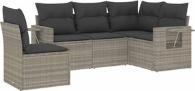 vidaXL 5 részes világosszürke polyrattan kerti ülőgarnitúra párnákkal