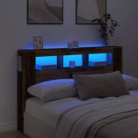 antik fa színű szerelt fa LED-es fejtámla 160x18,5x103,5 cm