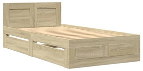 sonoma-tölgyszínű szerelt fa ágykeret fejtámlával 90 x 200 cm