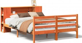 vidaXL barna tömör fenyőfa könyvespolcos ágy matrac nélkül 135 x 190cm