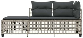 3 részes szürke polyrattan kerti sarokkanapészett párnákkal