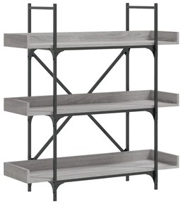 3-szintes szürke sonoma szerelt fa könyvespolc 100x33x108,5 cm