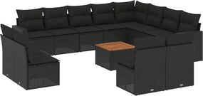 vidaXL 13 részes fekete polyrattan kerti ülőgarnitúra párnákkal