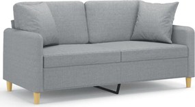 vidaXL 2 személyes világosszürke szövet kanapé díszpárnákkal 140 cm