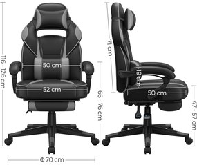 Irodai szék, gamer szék műbőr, fekete, szürke