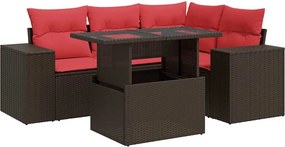 vidaXL 5 részes barna polyrattan akácfa kerti ülőgarnitúra párnával