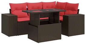 vidaXL 5 részes barna polyrattan akácfa kerti ülőgarnitúra párnával