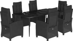vidaXL 7 részes fekete polyrattan kerti étkezőgarnitúra párnával