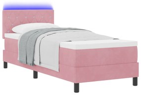Boxspring Ágy Mattal és LED Rózsaszín 80x200 cm Bársonyos