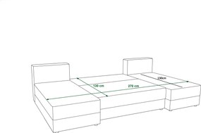U alakú kinyitható kanapészett LIVARO 305x140 cm, sötétszürke