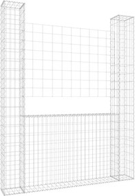 vidaXL U-alakú vas gabionkosár 2 oszloppal 140 x 20 x 200 cm