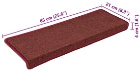 30 db lépcsőszőnyeg 65 x 21 x 4 cm bordó téglalap alakú széllel