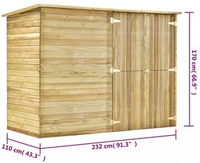impregnált fenyőfa kerti fészerház 232 x 110 x 170 cm