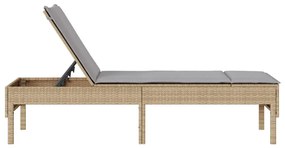 bézs polyrattan napozóágy párnával 55x200x44 cm