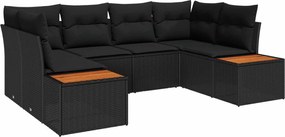 vidaXL Kerti Kanapé Szett párnával tárolóval 6 pcs Fekete Polyrattan