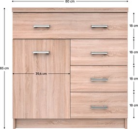 Komód 1D4S, sonoma tölgy, TOPTY TYP 20