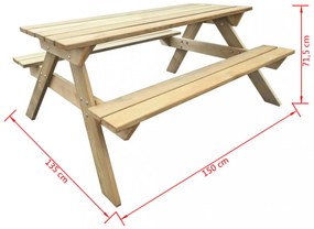 fa piknik asztal 150 x 135 x 71,5 cm