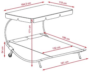 Craftfield BAHAMA 2023 relaxációs nyugágy 2 személynek - Fekete