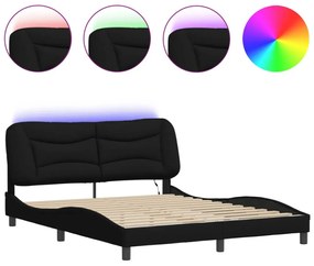 fekete szövet ágykeret LED-es matrac nélkül 160 x 200 cm
