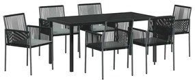 vidaXL Kert étkező szett 7 pcs Fekete PE Rattan