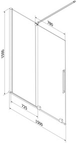 Mexen Velar, 2 szárnyas eltolható kádparaván 150 x 150 cm, 8mm szürke üveg, arany matt, 896-150-000-41-55