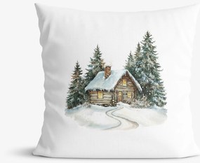Goldea karácsonyi dekoratív párnahuzat - téli házikó 45 x 45 cm